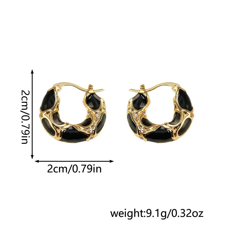 French Retro Enamel Leopard Print U-Shaped Ear Buckle Women Temperament Earrings Party and Daily Wear Fashion Jewelry
