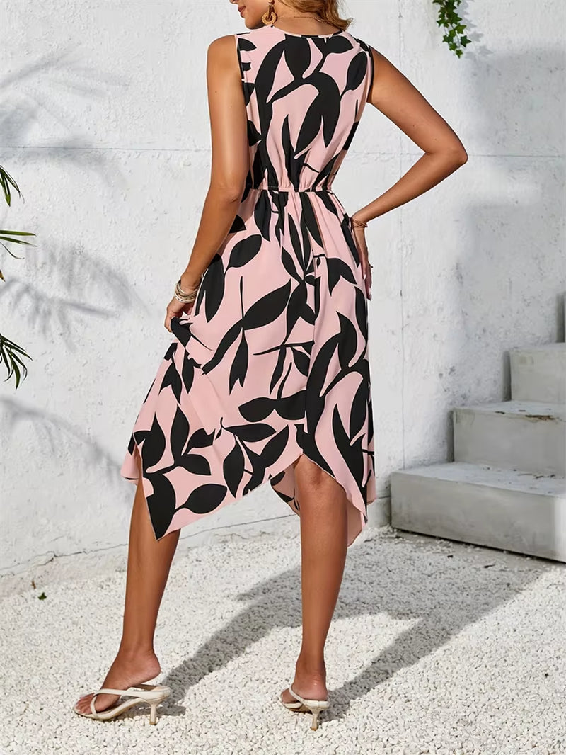 Women Dresses 2024 Summer New plus Size Maxi Long One Piece Dress Elegant Casual Printed Irregular Hem Dress Vestidos Female