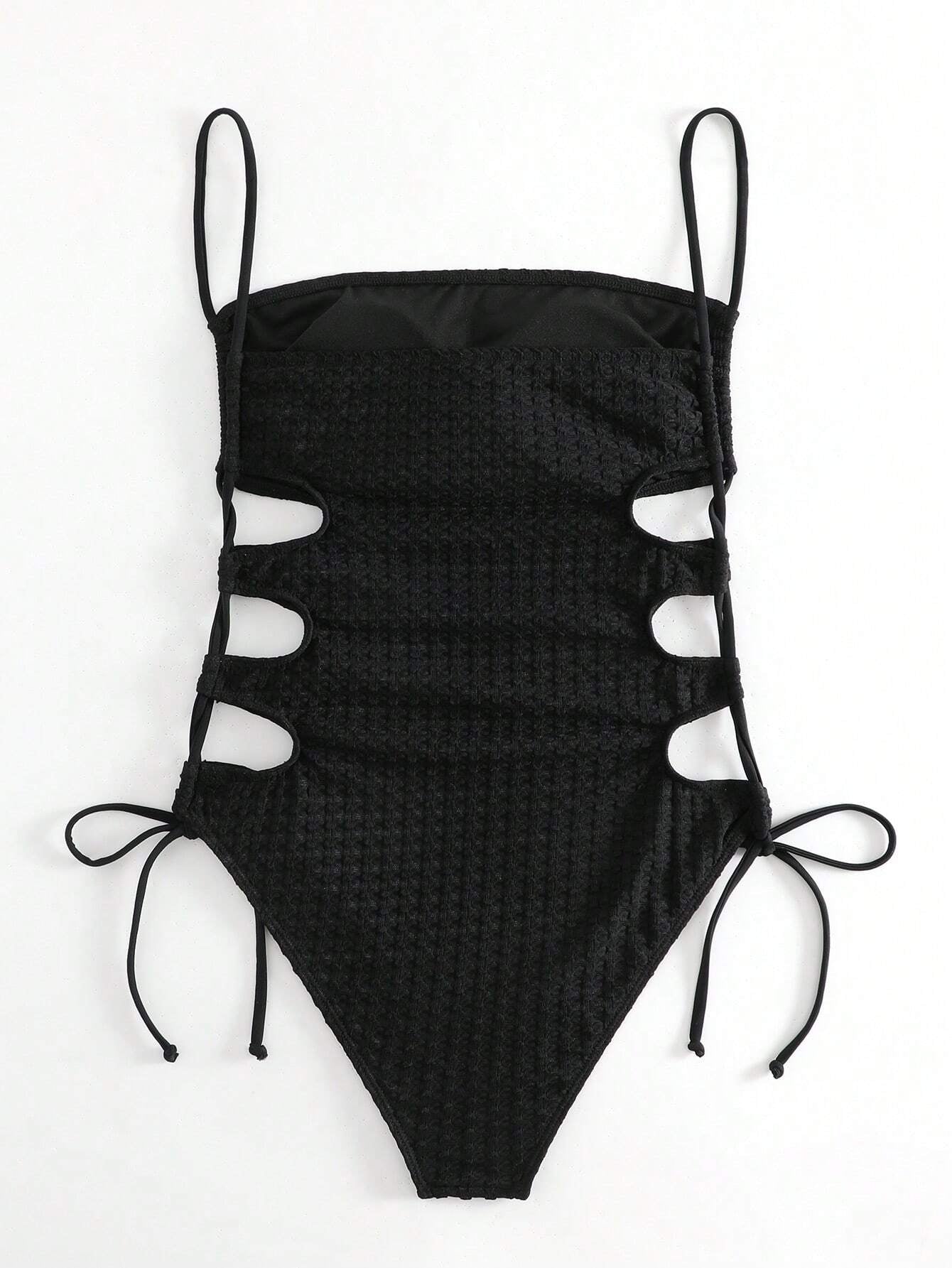 Swim Basics Summer Beach Cut Out Drawstring Side Cami One Piece Swimsuit