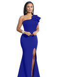 New Summer One Shoulder Split Sexy Dress Sleeveless Sloping Shoulders Dresses