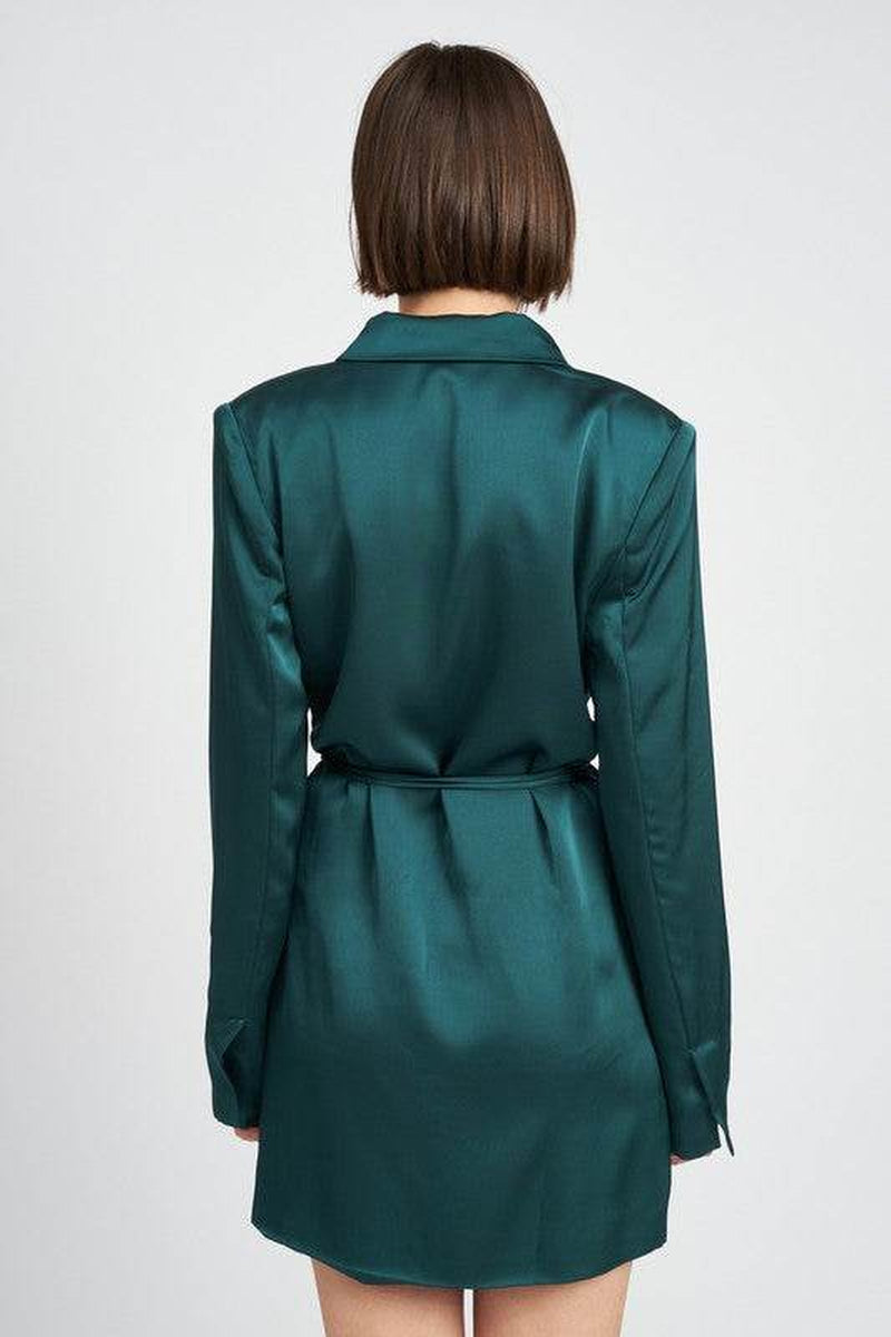 WRAPPED BLAZER MINI DRESS with DRAWSTRING