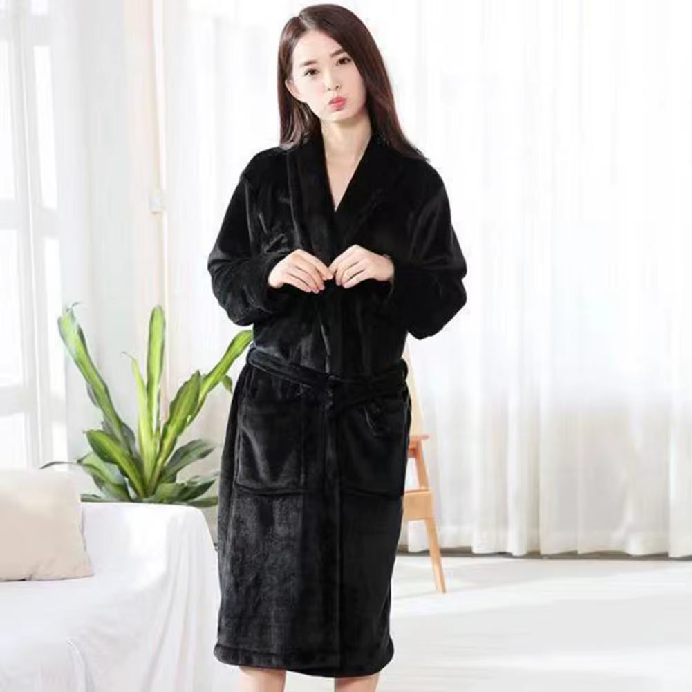 Coral Fleece Bathrobe Women Winter Warm Casual Flannel Robe Sleepwear Plush Shawl Bath Robe Lounge Nightgown Home Clothes