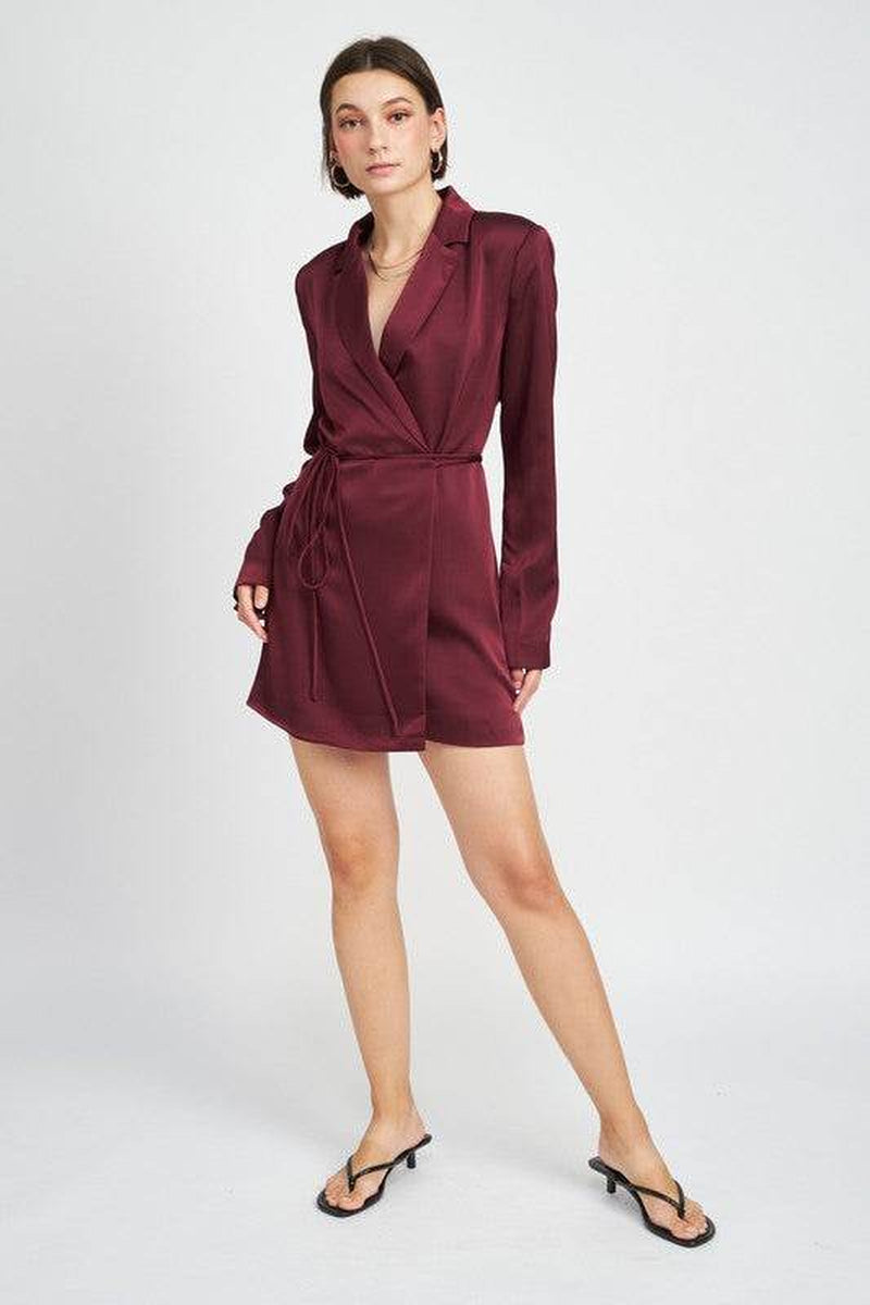 WRAPPED BLAZER MINI DRESS with DRAWSTRING