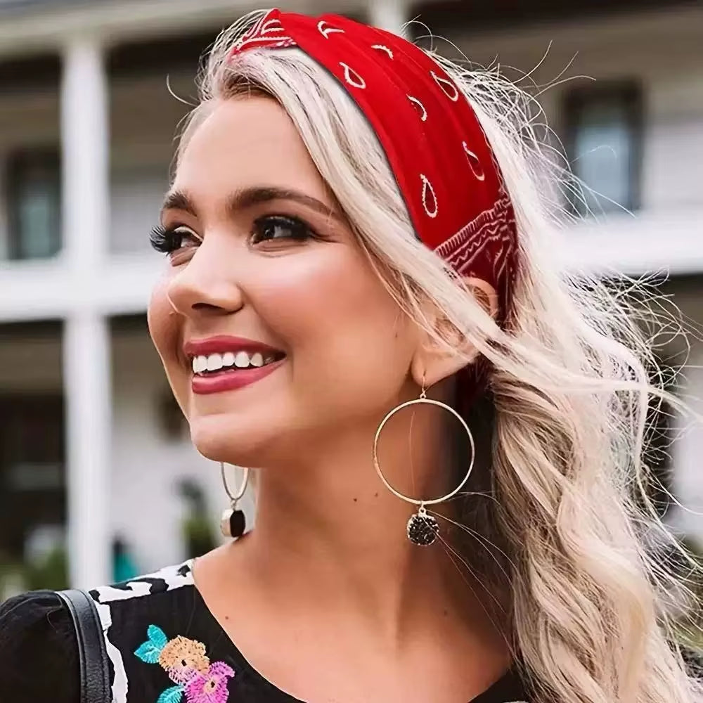 Bohemian Print Wide Headband - Water Absorbent, Cross Straps, Suitable for Yoga, Running and Everyday Use