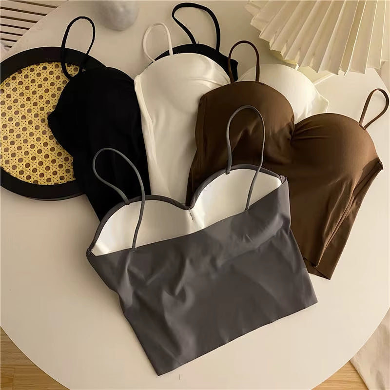 1Pc Popular Cool Solid Knitted Yoga Gym Tank Top Bra Seamless Skin-Friendly U-Back Vest with Fixed Chest Pad Suspender for Women