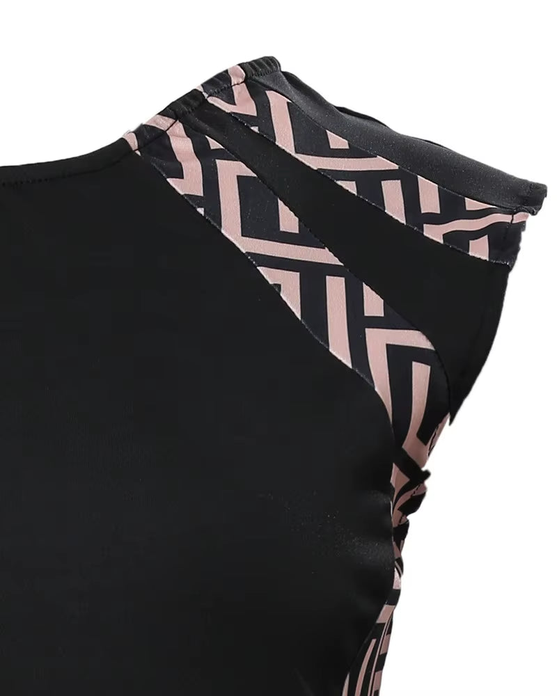 Sexy Women'S Dresses Summer Geometric Print round Neck Sleeveless Bodycon Dress