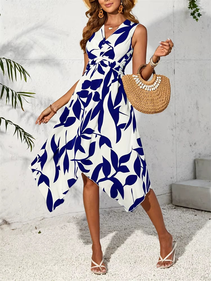 Women Dresses 2024 Summer New plus Size Maxi Long One Piece Dress Elegant Casual Printed Irregular Hem Dress Vestidos Female