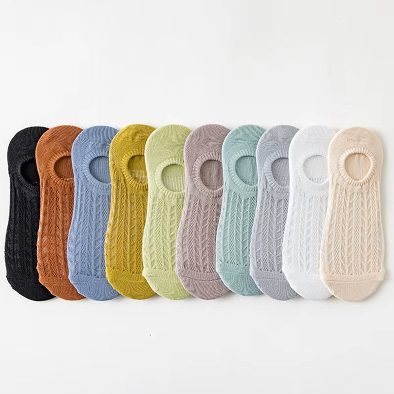 Socks Women'S Summer Invisible Short No Show Fashion Lace Breathable Silicone Non-Slip Cotton Boat Socks