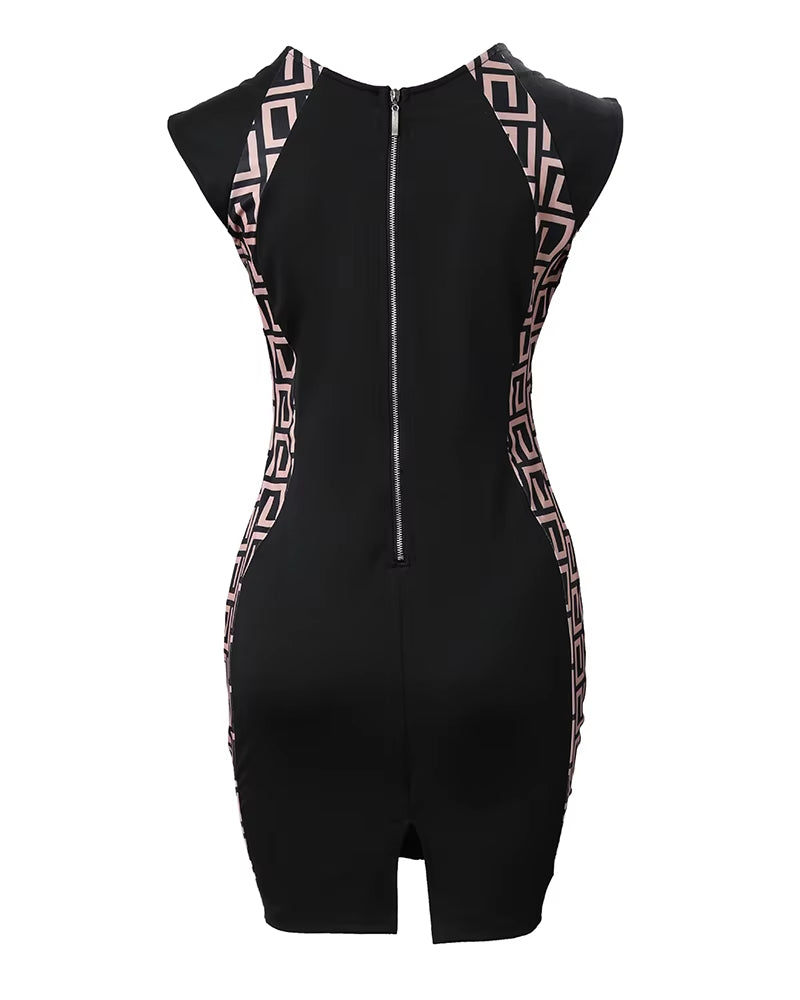 Sexy Women'S Dresses Summer Geometric Print round Neck Sleeveless Bodycon Dress