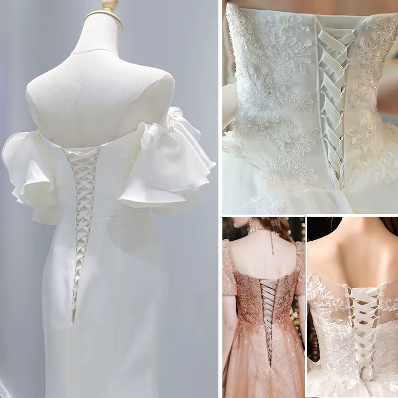 3 Pcs/ Set Bridal Wedding Gown Dress Lace up Zipper Replacement Bandage Accessories Bridal Banquet Evening Lace-Up Satin Ribbon
