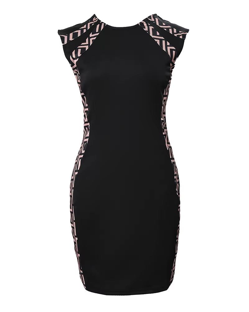 Sexy Women'S Dresses Summer Geometric Print round Neck Sleeveless Bodycon Dress