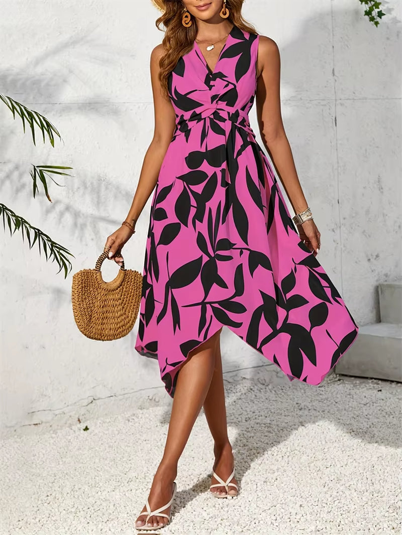 Women Dresses 2024 Summer New plus Size Maxi Long One Piece Dress Elegant Casual Printed Irregular Hem Dress Vestidos Female