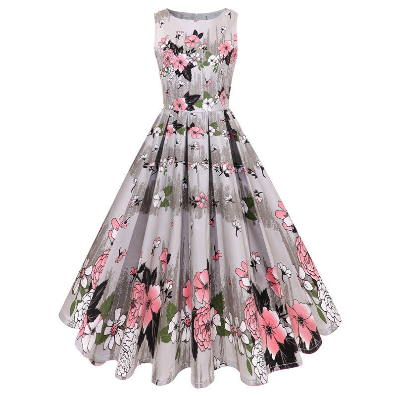 Vintage Print Sleeveless Dress