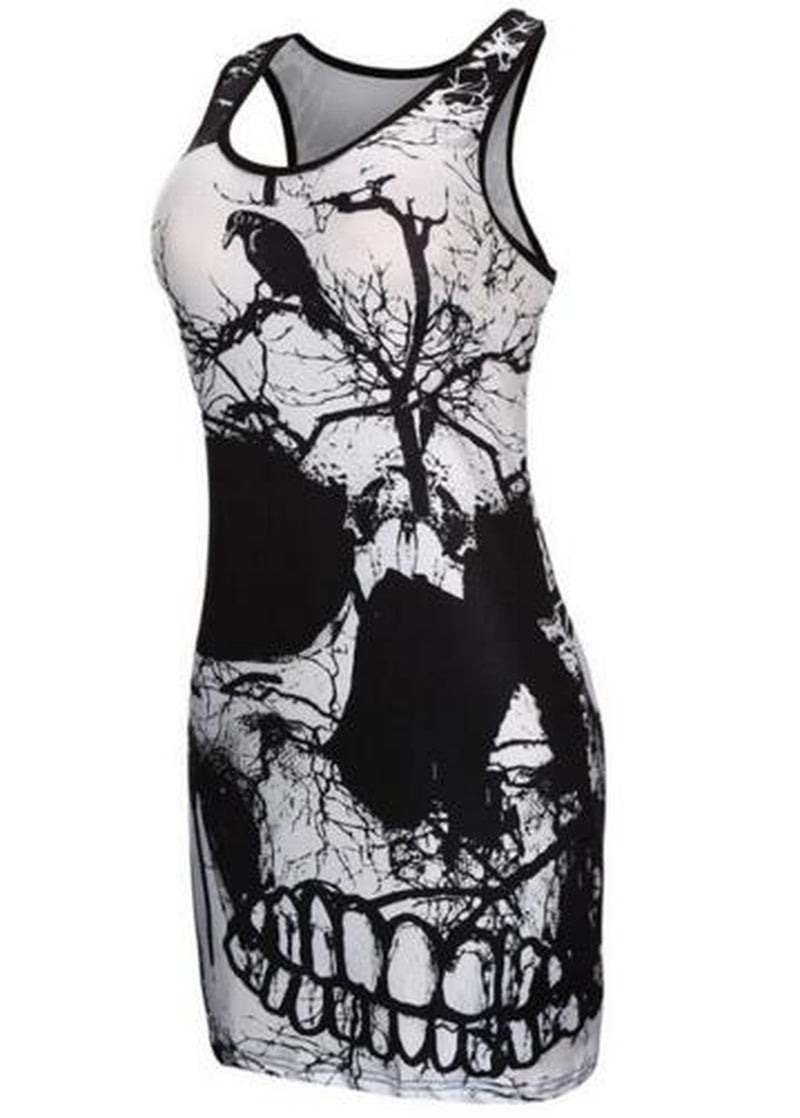 Women'S Vintage Dress Sleeveless Skull Printed Summer Vintage Vest Dress