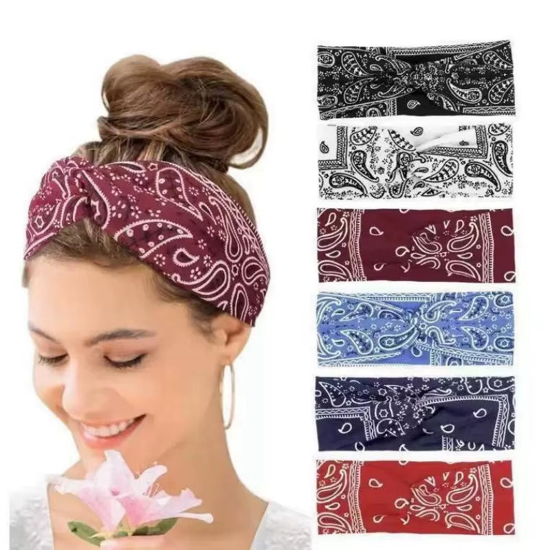 Bohemian Print Wide Headband - Water Absorbent, Cross Straps, Suitable for Yoga, Running and Everyday Use