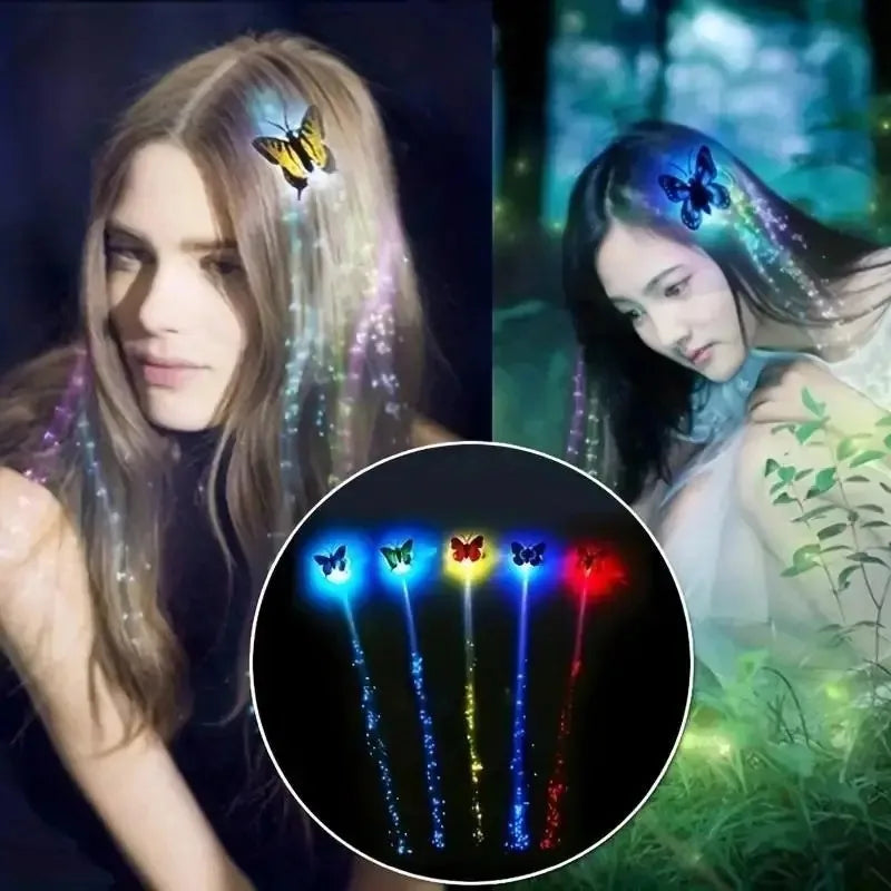 5Pcs Colorful Butterfly Lights Braids Wig Women Party Hair Accessories Random Color