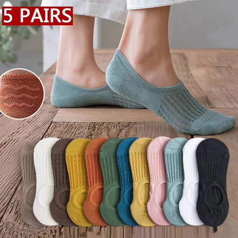 Socks Women'S Summer Invisible Short No Show Fashion Lace Breathable Silicone Non-Slip Cotton Boat Socks