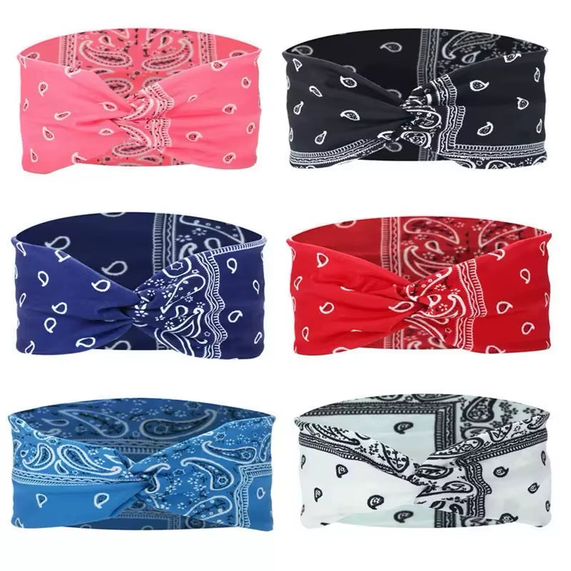 Bohemian Print Wide Headband - Water Absorbent, Cross Straps, Suitable for Yoga, Running and Everyday Use