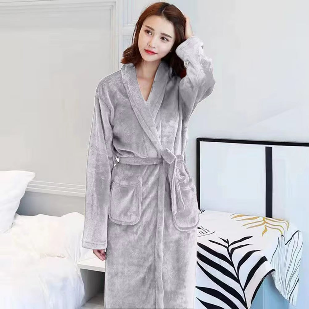 Coral Fleece Bathrobe Women Winter Warm Casual Flannel Robe Sleepwear Plush Shawl Bath Robe Lounge Nightgown Home Clothes