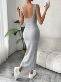 Almamuse Women'S Backless Soft Fabric Ribbed Casual Long Dress, Versatile for Autumn