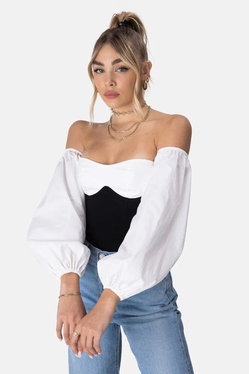 Dima_Royalty Off-Shoulder Bodysuit - BLACK & WHITE - M - Women - Clothing - Bodysuit
