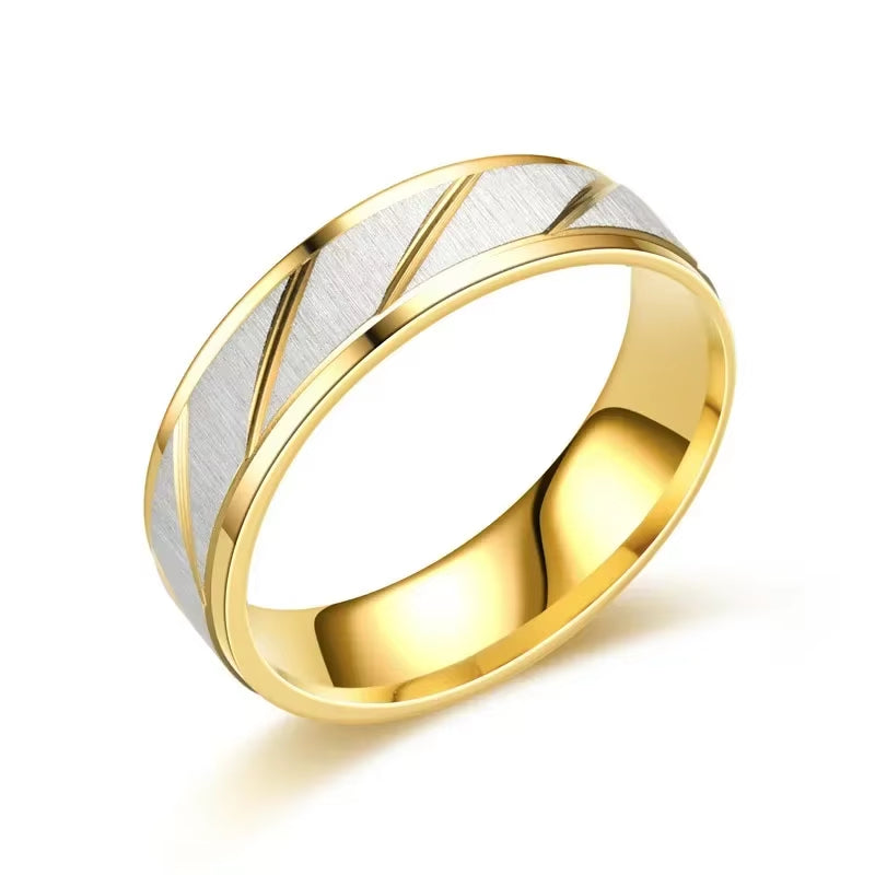 Stainless Steel Gold Color Wave Pattern Couple Ring Titanium Steel Wedding Engagement Ring Promise Ring Jewelry Gift