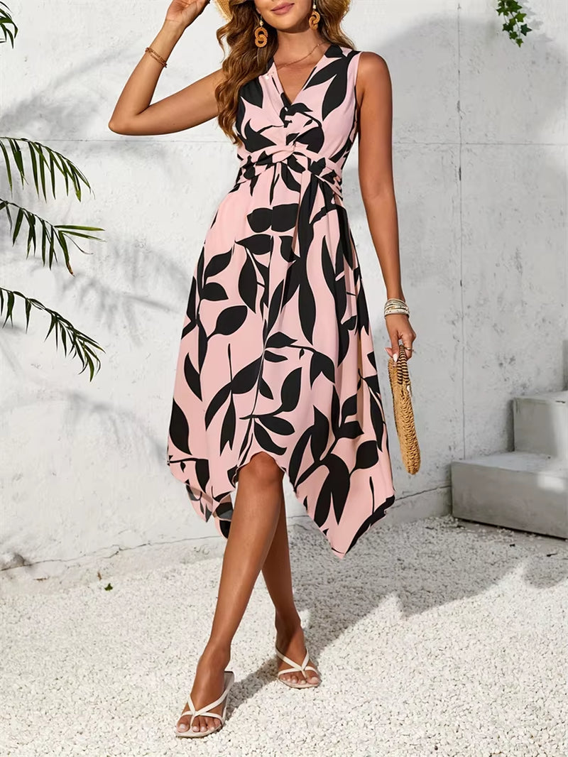 Women Dresses 2024 Summer New plus Size Maxi Long One Piece Dress Elegant Casual Printed Irregular Hem Dress Vestidos Female