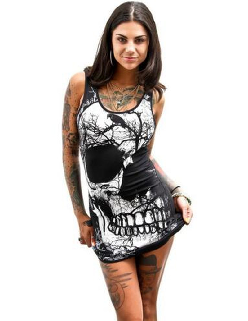 Women'S Vintage Dress Sleeveless Skull Printed Summer Vintage Vest Dress