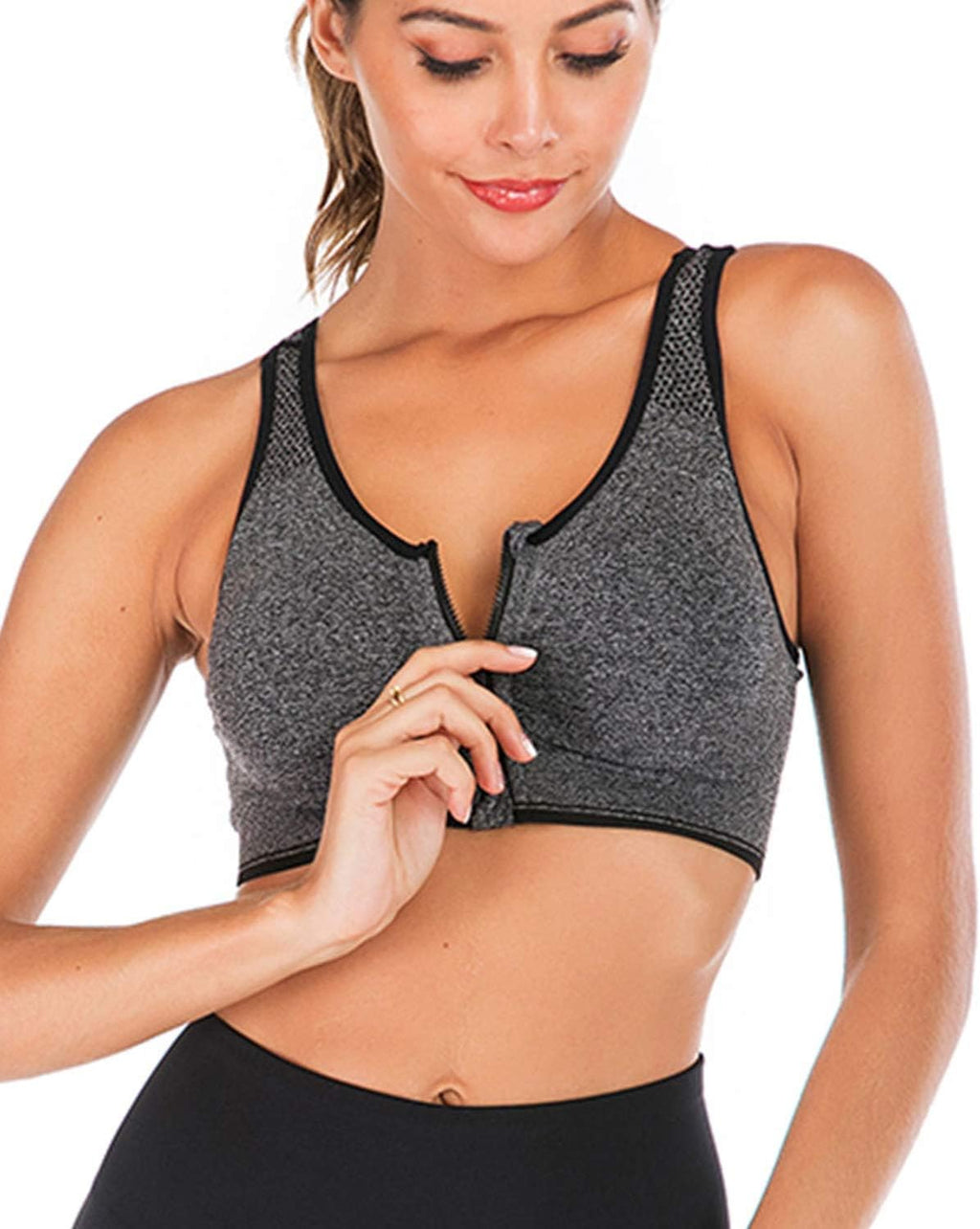 Women's Zip Front Sports Bra Zipper Front Wirefree Removable Pads Yoga Bra Racerback Workout Bras