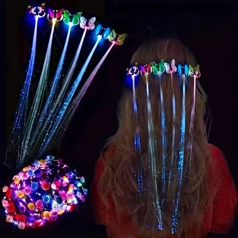 5Pcs Colorful Butterfly Lights Braids Wig Women Party Hair Accessories Random Color